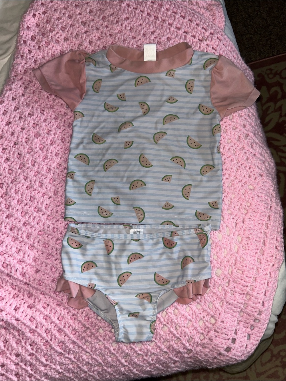Pink and White Watermelon Print two pieces Rash Guard Set